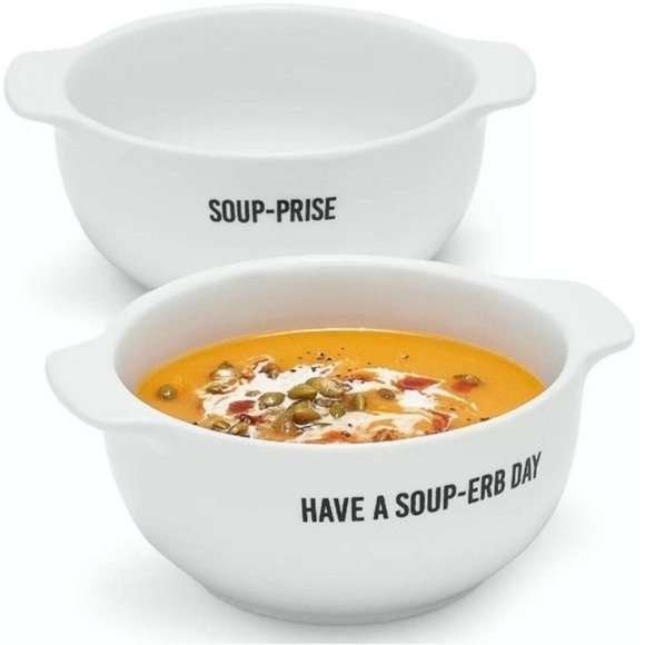 Set of Two‎ Words Soup Porcelain Bowls With Handles 22 oz - Picture 2 of 8
